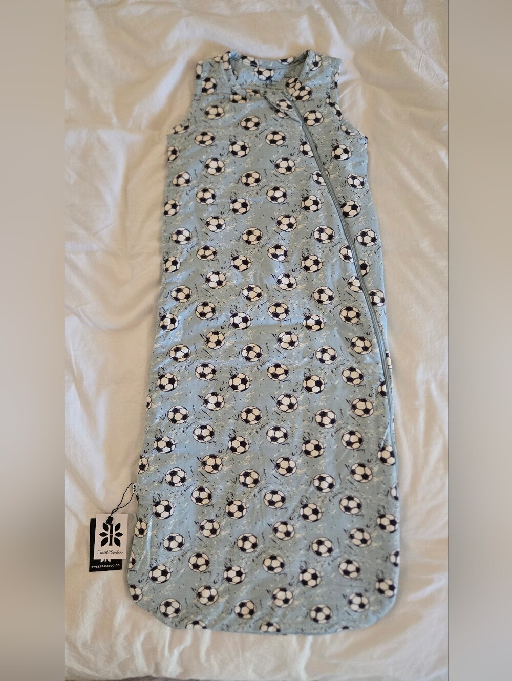 Baby Sleep Sack with Soccer Ball Print - Light Blue